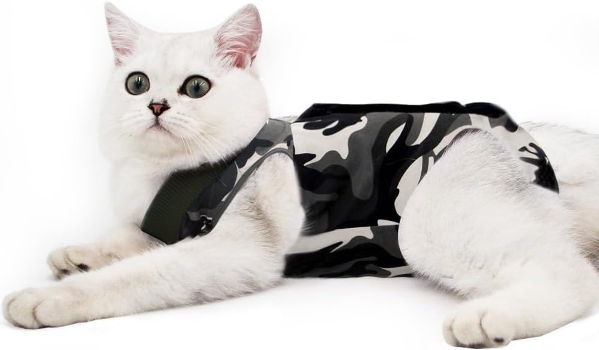 Professionele Herstelpak voor Buikwonden of Huidziekten, E-kraag Alternatief voor Katten en Honden Na Chirurgie Thuiskleding (L, Camouflage)