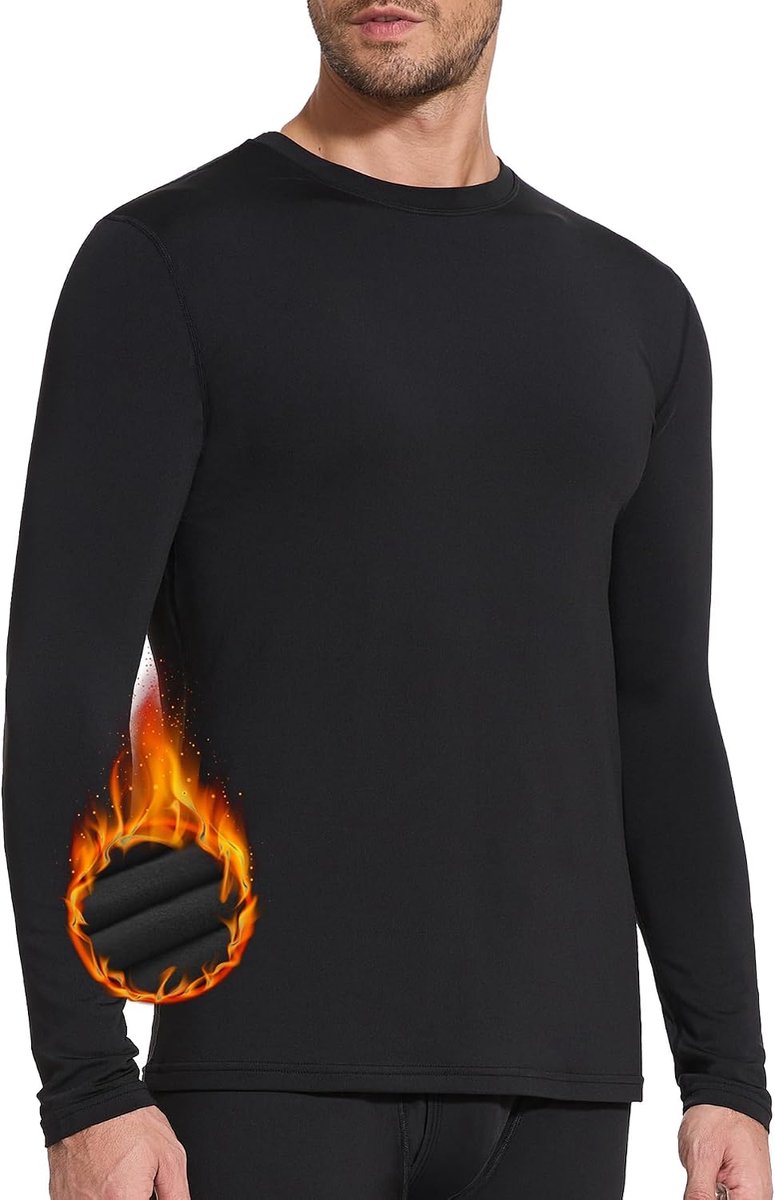 Thermisch ondergoed voor heren, winter, fleece, thermisch ondergoed, ronde hals, lange mouwen, thermohemd, warm, ademend, thermo-bovenstuk, warm ondergoed, thermisch onderhemd voor mannen,