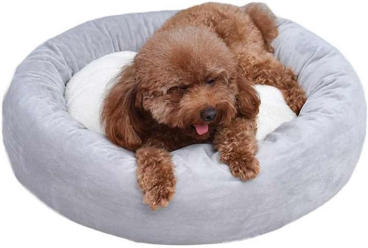 Hondenbed Rond - Huisdier Mand - Comfortabel Slapen - Verhoogde Rand - M - Grijs