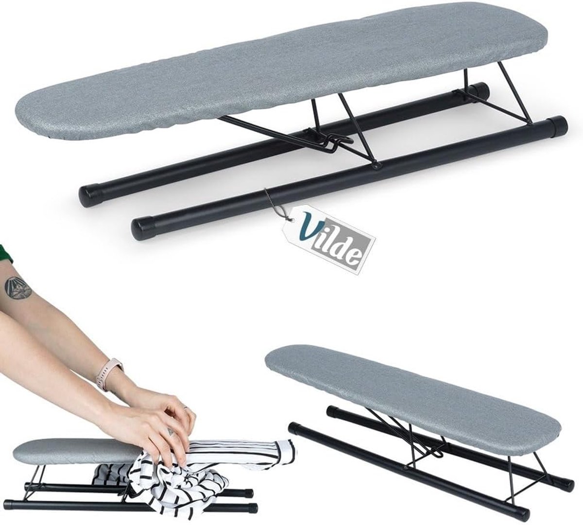 Strijkplank mini 50 x 13,5 cm - Grijs - Compact en opvouwbaar - Ideaal voor mouwen - SnelShoppen