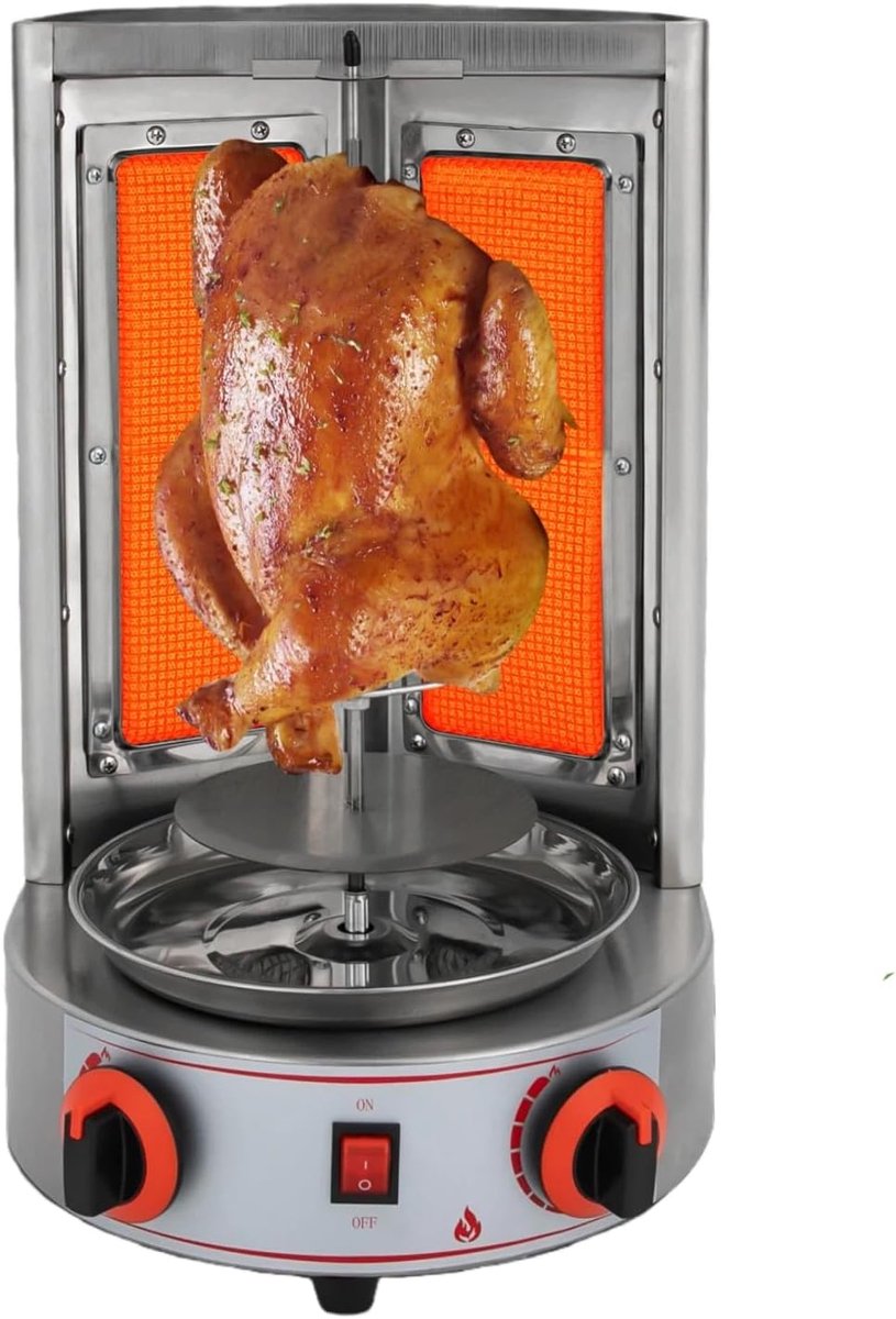 gas-kebab grill, 360° draaibare grill met dubbele infrarood brander, roestvrij stalen tafeldöner kebab machine, elektrische Schawarma grillspies voor huishouden en commercieel