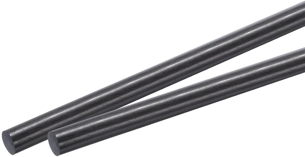 2 stuks koolstofvezelstang 12 mm x 200 mm, voor RC-vliegtuigen, doe-het-zelf, draak, quadcopter-vleugelbuizen, reparatieset voor armen