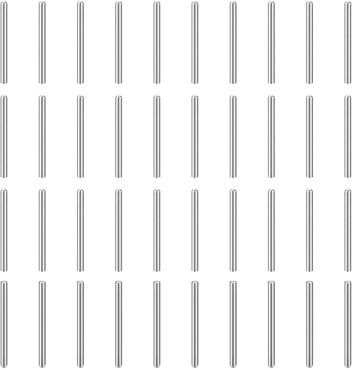 70 stuks cilindrische bouten met ronde kop, 2 mm x 25 mm, steunbouten voor plank, boekenkast, meubels, componenten, 304 roestvrij staal, GB831, zilver