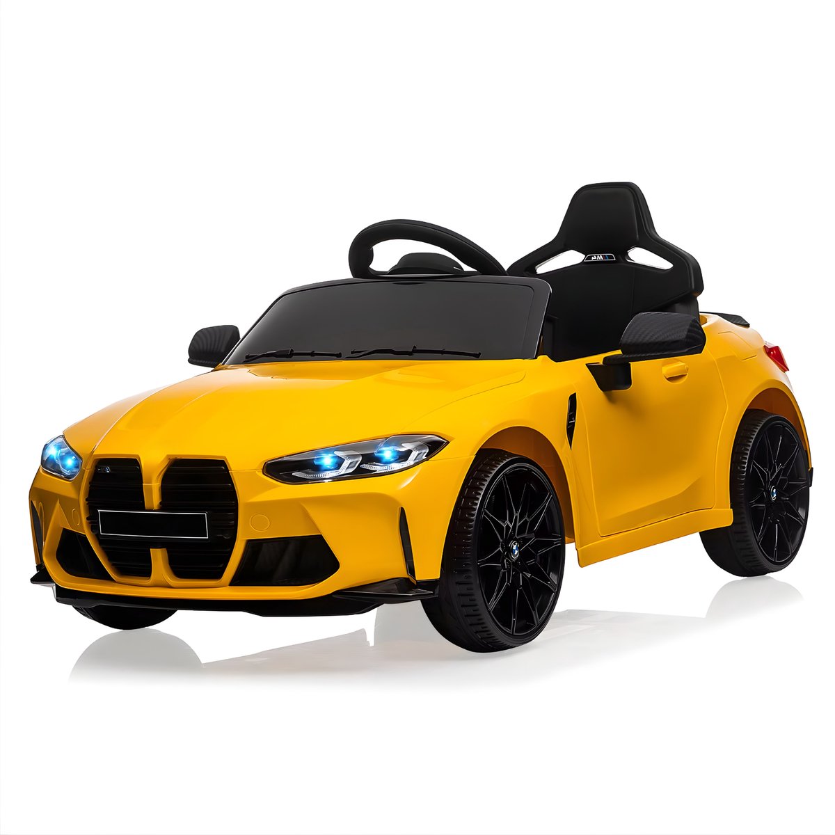 Elektrische Kinderauto - 12V, vering, LED-verlichting, muziek, sportwagenstijl - Geel