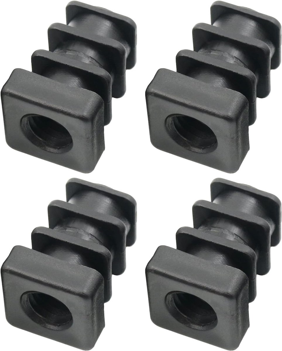 4 x schroefdraadstop voor vierkante buizen met gespoten kunststof schroefdraad 16 x 16 mm 1-1,5 mm met M8 binnendraad