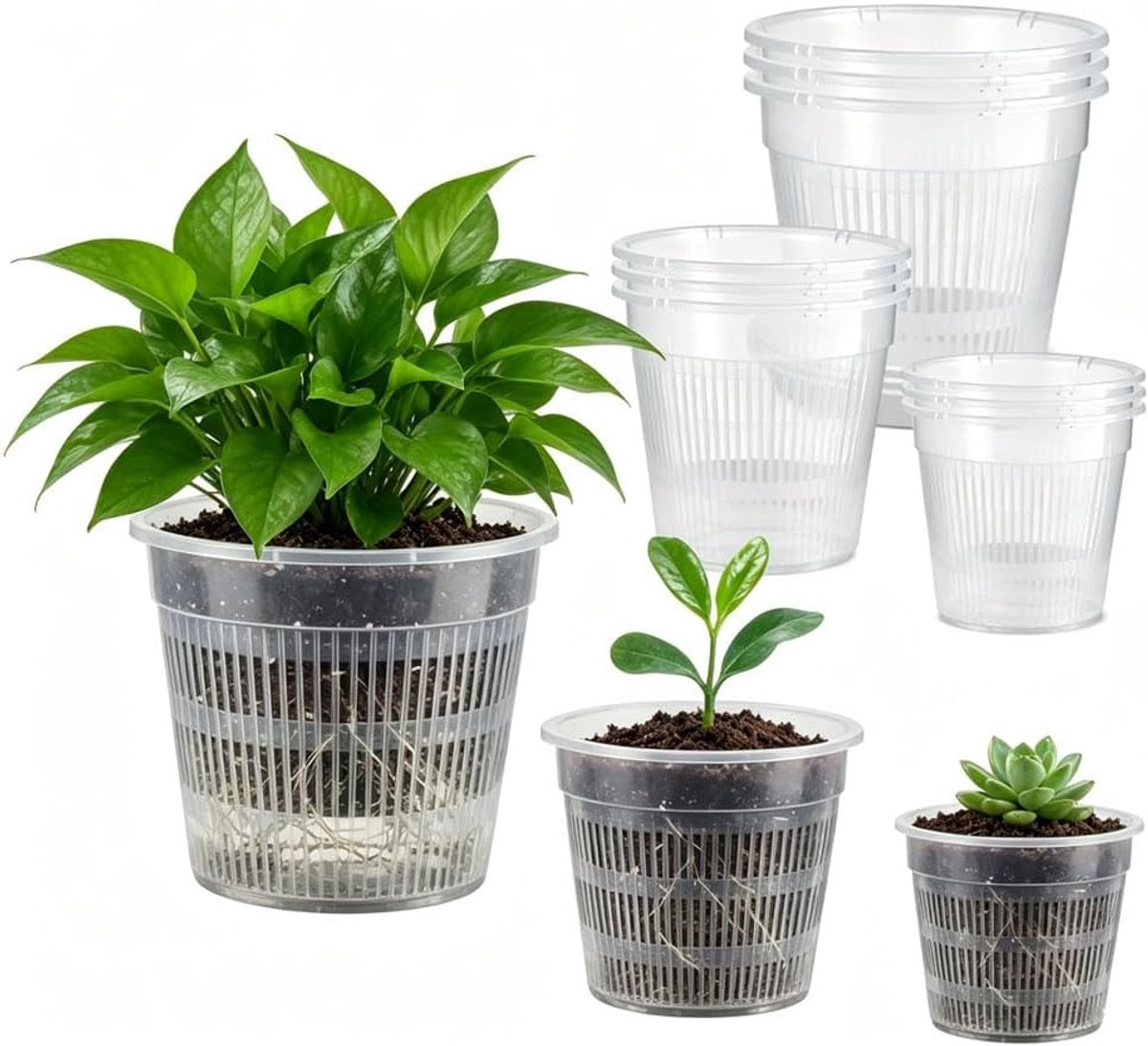 12 stuks bloempotten voor kamerplanten, potten voor orchideeën, transparant, 11/14/16 cm, transparante pot voor orchideeën, planten, bloemen, cactussen