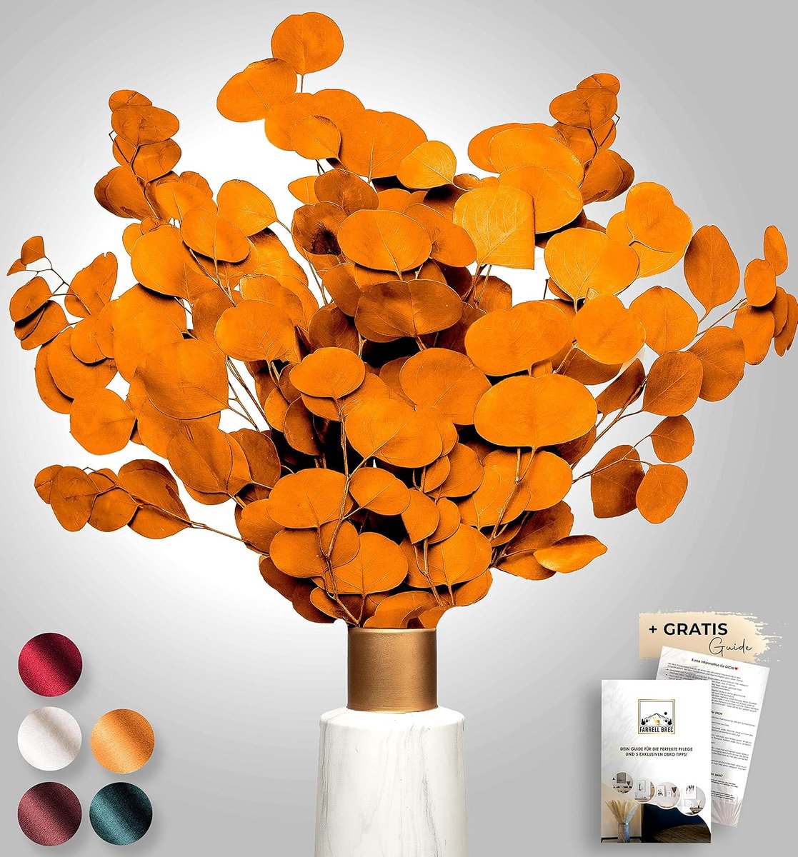 Black Week Birkental eucalyptus - extra duurzame en 65-70 cm lange droogbloemen decoratie - gedroogde eucalyptus - gedroogde bloemen, vaas droogbloemen boeket, boho decoratie (oranje)