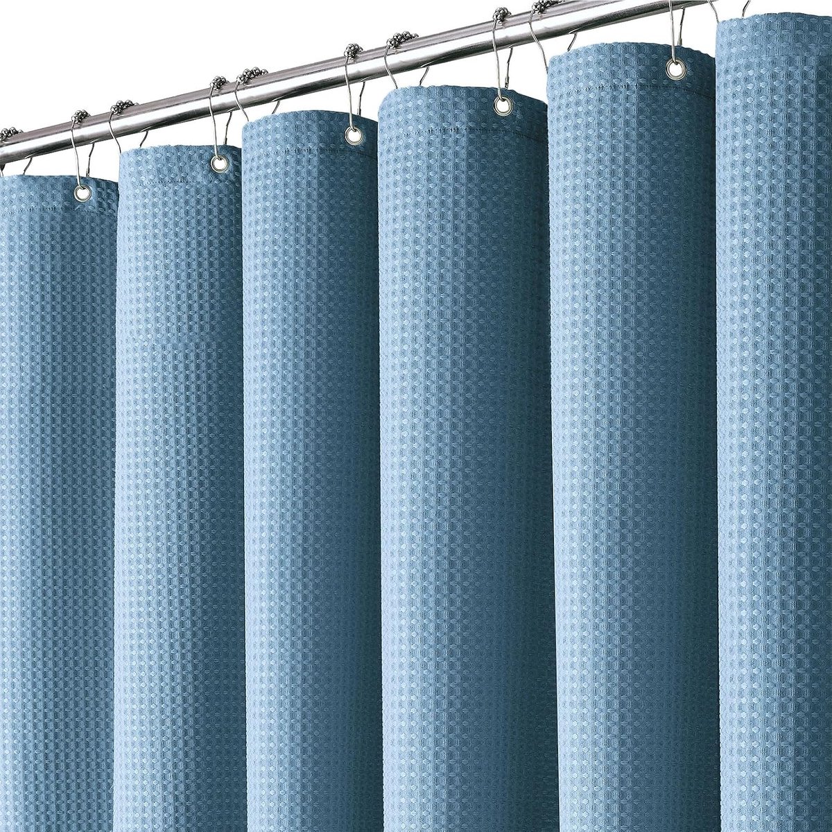 Douchegordijn, wafelpatroon, 180 x 180 cm, zwaar, binnen gecoat met waterdichte folie, met 12 plastic haken, wasbaar, verzwaarde zoom, polyester douchegordijnen voor badkamer, blauw/maanlicht