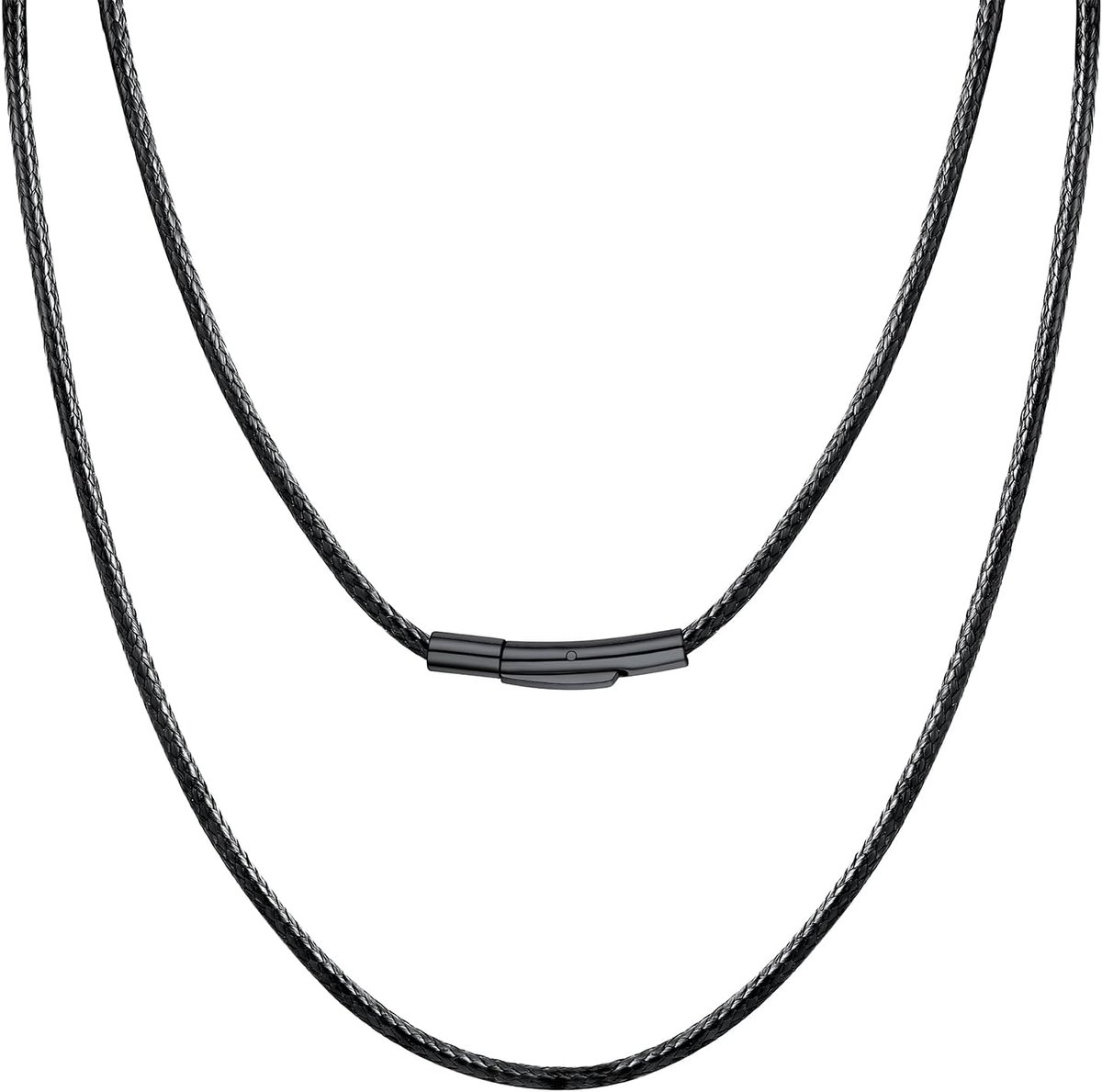 Zwarte ketting voor heren, 2 mm/3 mm, halsketting met trekkoord, sluiting van roestvrij staal, eenvoudig, voor heren en dames, 41 cm/46 cm/51 cm/55 cm/61 cm/66 cm/71 cm/76 cm
