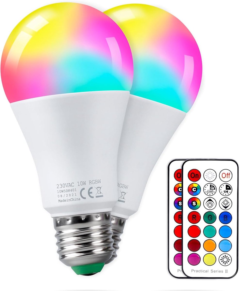 Gekleurde Bollen LED RGBW Lamp E27 10W, Dimbare Edison Gloeilampen Dual Geheugen 12 Kleuren LED-lampen, Draadloze Afstandsbediening Inbegrepen, voor Thuis Bar KTV Partij (Pack van 2)