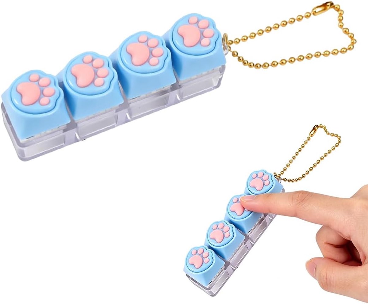 1 Pezzo Antistress Tastiera In Plastica, Portachiavi Antistress A Forma Di Zampa Di Gatto, Regalo Per Feste, Blu