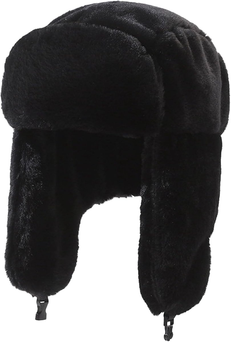 Trappermuts Unisex Volwassen, Russische Hoed Buiten Wintermuts Pilotenmuts Ushanka Hoed Warme Mutsen met Oorkleppen Jachtmuts Winddicht Kunstbont Hoed voor Vliegeniers en Piloten Zwart