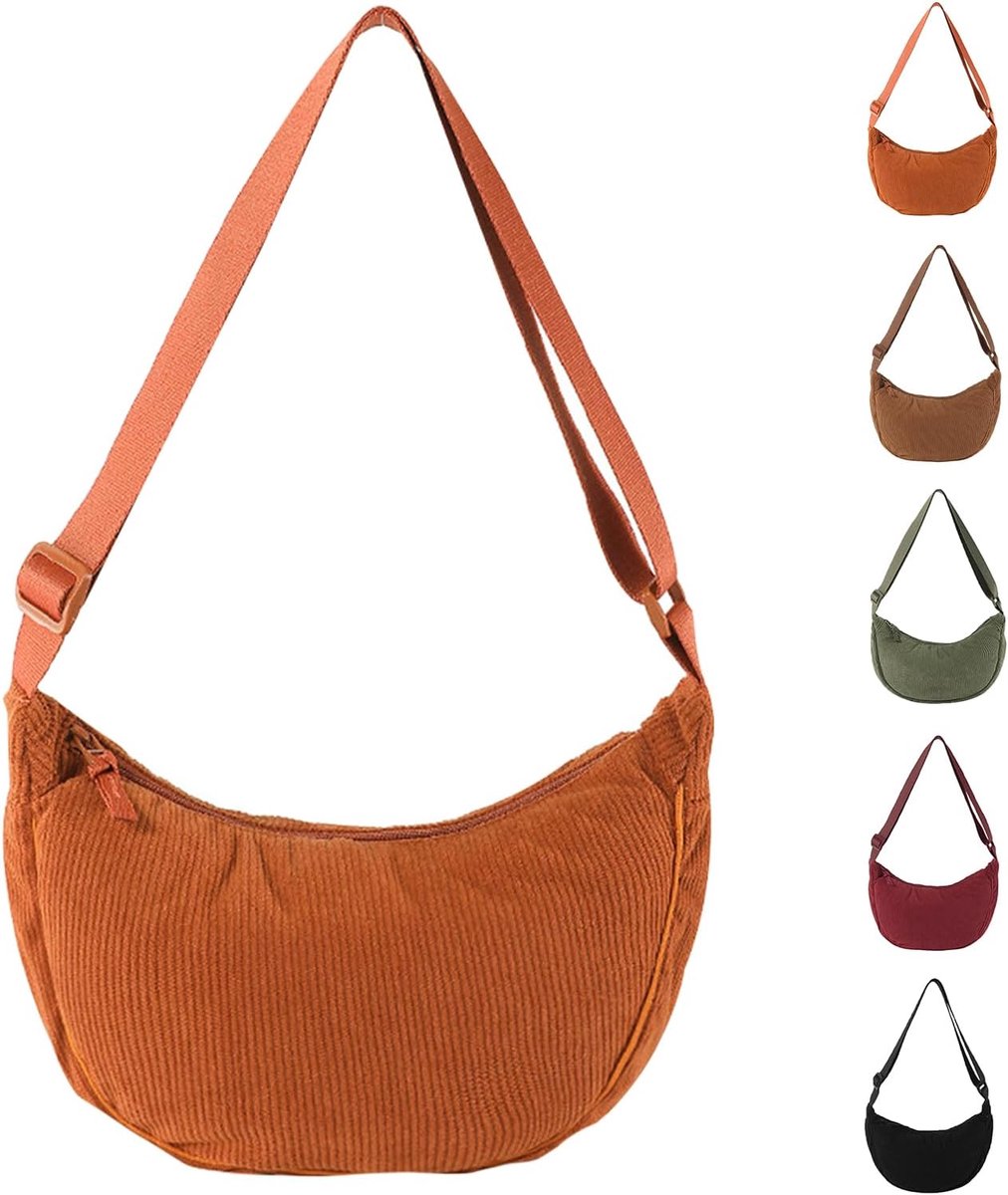 Schoudertas van corduroy halve maan, halve maan, halve maan, crossbody tas, verstelbare halve schouderriem, halve maan tas voor dames