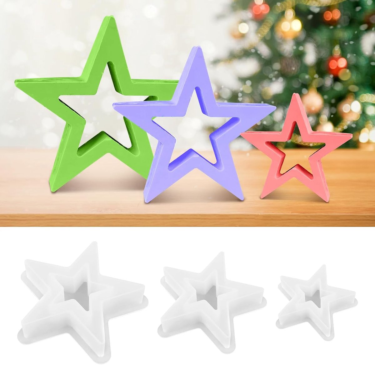 Mal kerstster, 3 stuks siliconen vormen gietvormen Kerstmis, gietvorm Kerstmis, siliconen kaarsvormen voor het gieten in de herfst, doe-het-zelf siliconen gietvorm, gietvorm