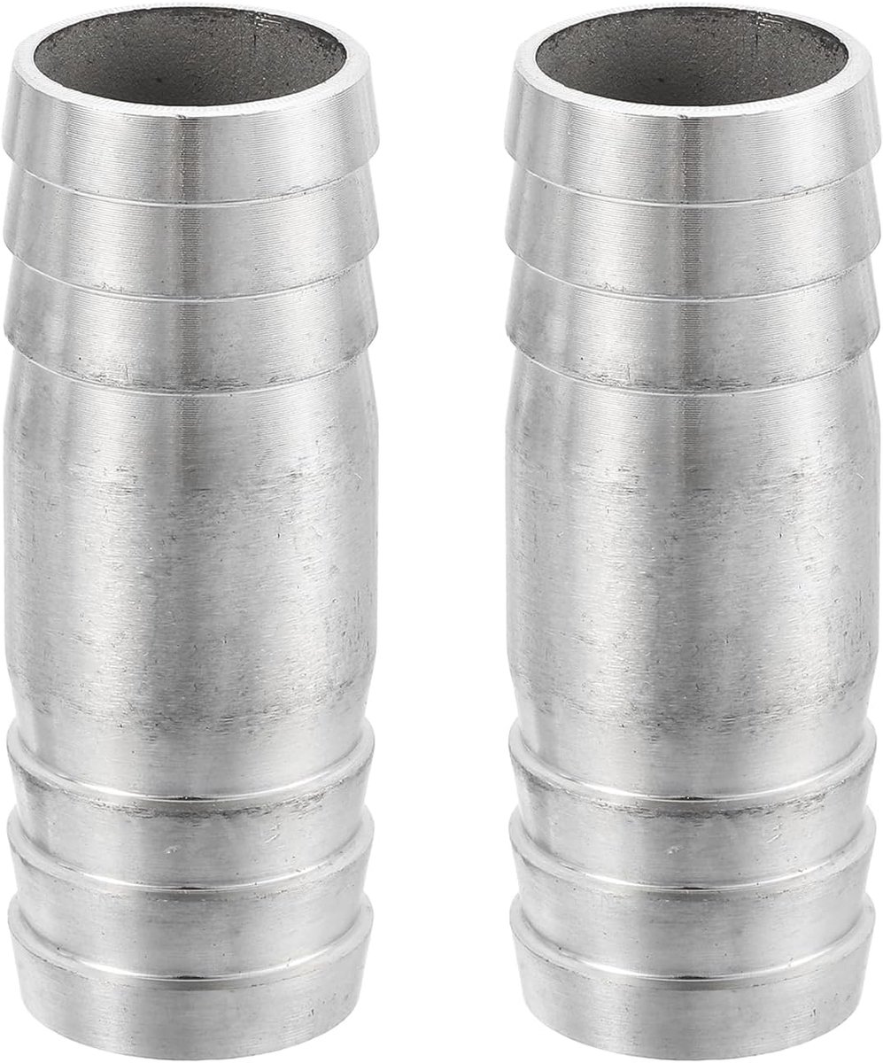 2 stuks 24 x 65 mm slangaansluitingen dezelfde buisfitting, 304 roestvrij stalen buisadapter aansluitfitting voor vacuümsystemen, industriële verbindingen, pneumatische apparatuur, zilver