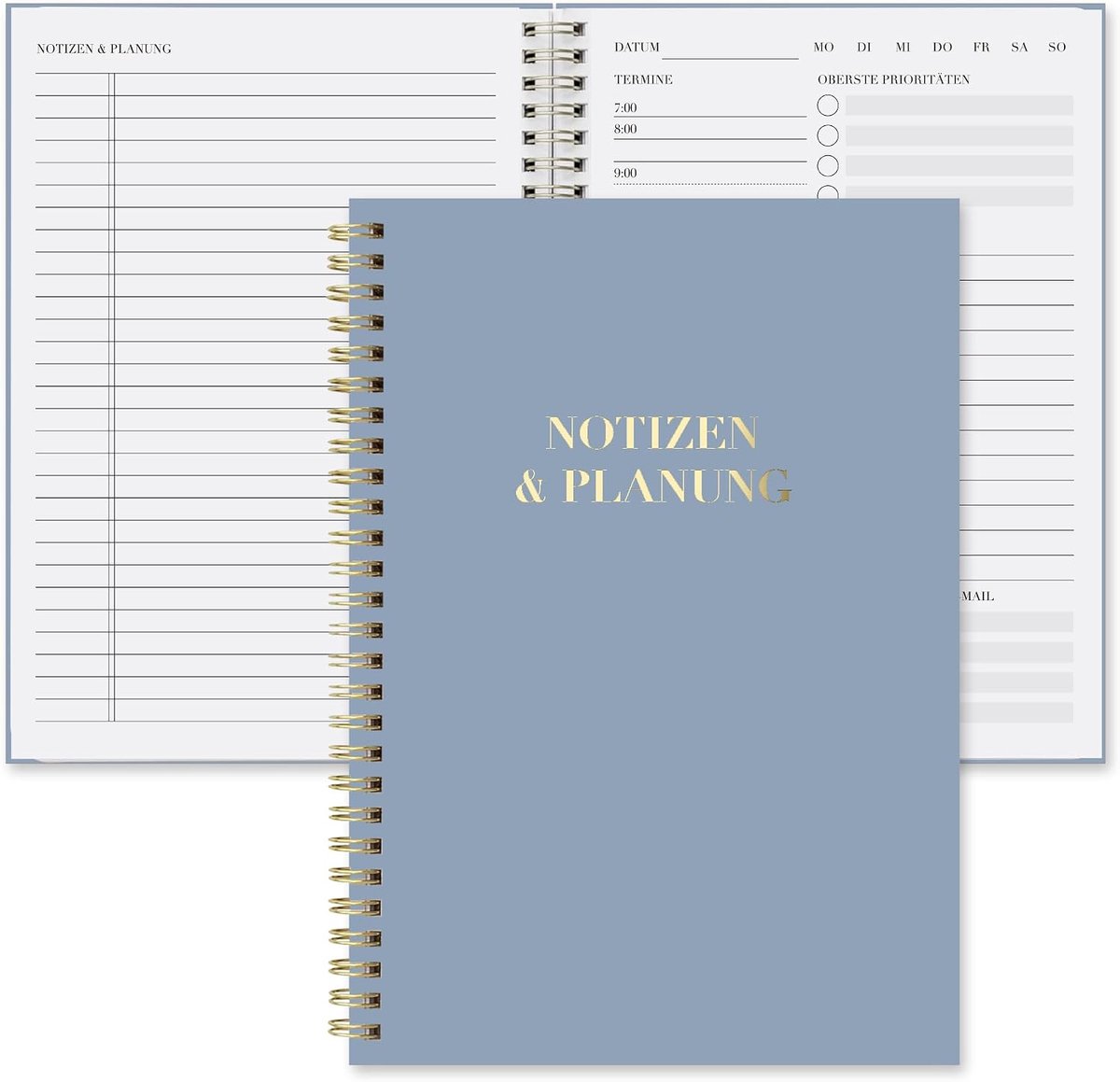 Dagplanner ongedateerd, A5, spiraalgebonden, dagplanner, to-do-planner met afspraken, notities en planning, van 7 uur tot 22 uur met intervallen van 30 minuten, to-do-lijsten, agenda voor