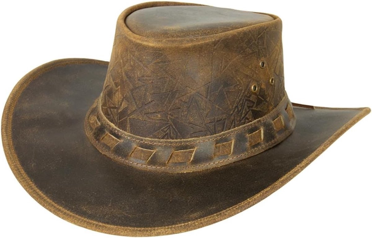 Jungle Altus leren hoed, westernhoed, Australische hoed, cowboyhoed
