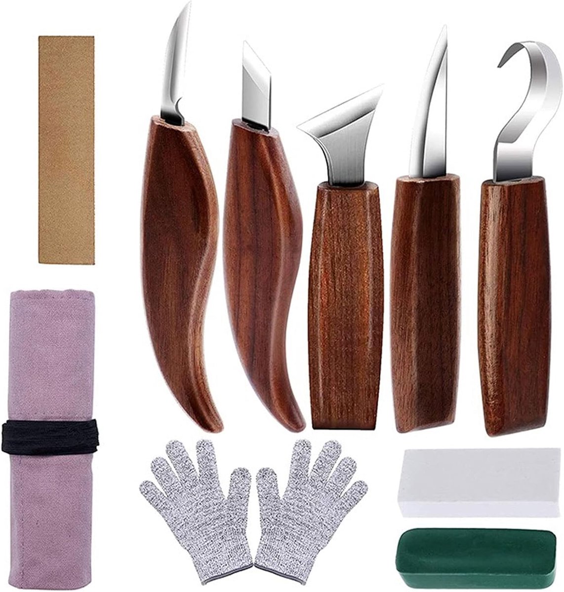 Snijgereedschapsset, snijmes voor kinderen, 10-delig kindermes, snijset, inclusief snijmes, houthakker, houtschraper, lepelmes, geschikt voor beginners (#2)