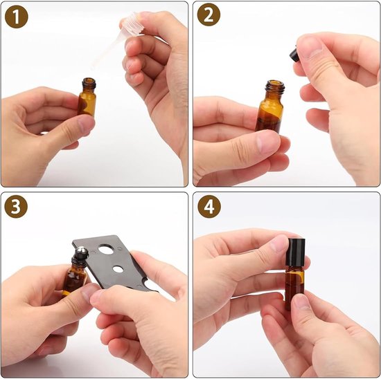 16 Pack Roll on Bottle Empty 5ml voor etherische oliën, Roll on Essential Oils, Roll on Empty 5ml met roestvrijstalen roller, Roll on Glass Bottles met bruin glas voor lichte bescherming — afbeelding 4