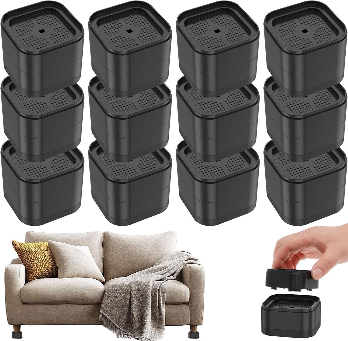 24 stuks meubelverhoger, stapelbaar meubelverhogers, tafelverhoger, antislip sofaverhoger voor tafel, stoel, bank, zwart (24)