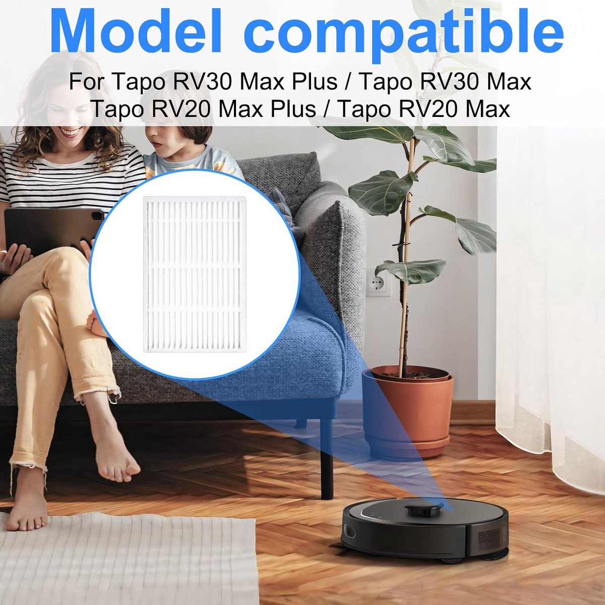 Filteraccessoires voor Tapo RV30 Max Plus/Tapo RV30 Max/Tapo RV20 Max Plus/Tapo RV20 Max robotstofzuiger, reserveonderdeel, wasbaar en herbruikbaar, biedt sterkere zuigprestaties
