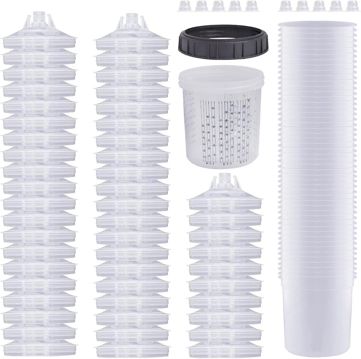 Beker voor verfspuitsysteem HVLP, lakpistool, perslucht, spuitpistool, verfspuitpistool met deksel en liner kit, 50 wegwerpdeksels en liner, 10 afsluitstoppen (600 ml)