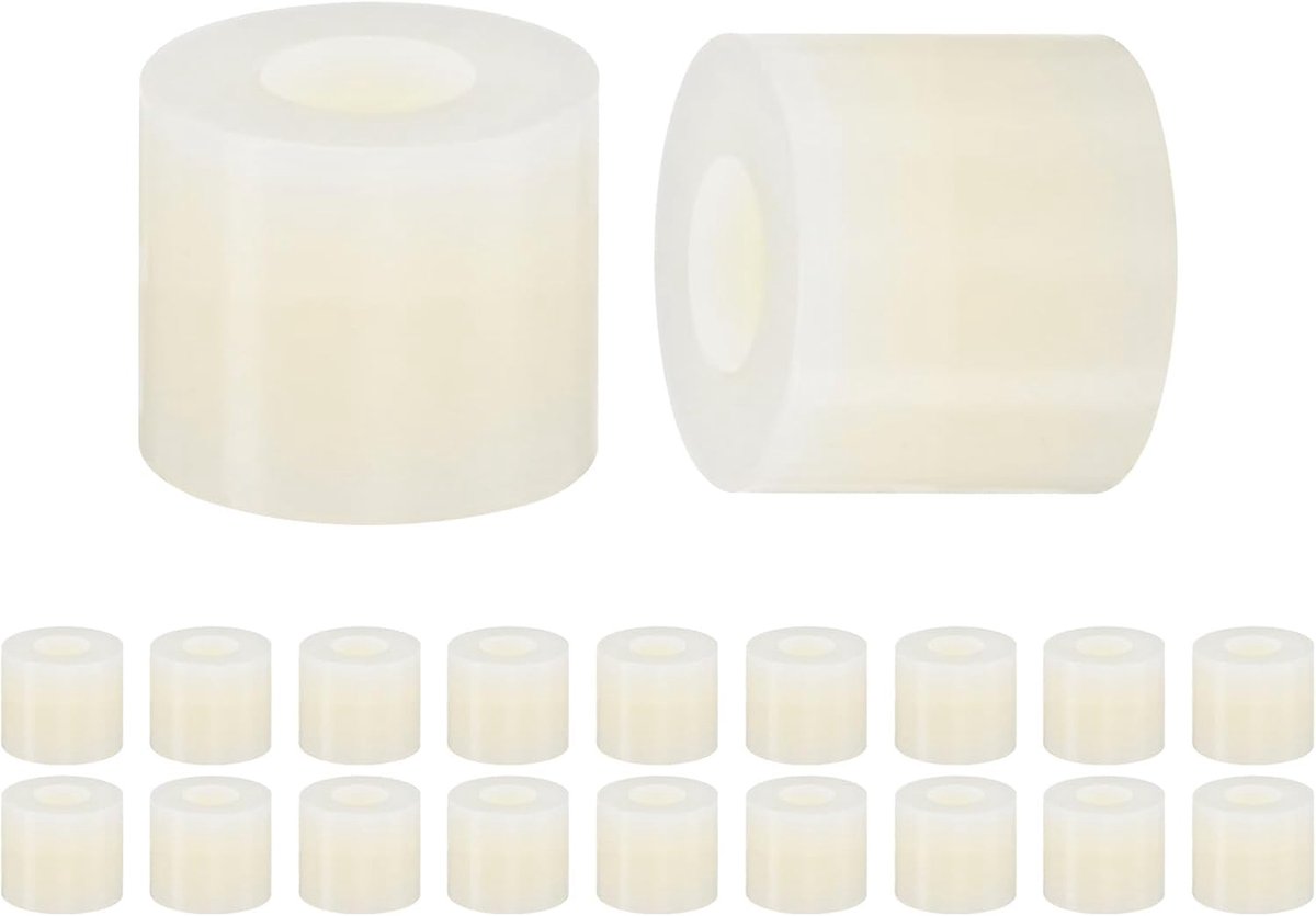 METERXITY Set van 200 nylon ringen, 3,2 mm ID 7 mm OD 6 mm lengte ronde plastic afstandhouder afstandhouder niet-schroefdraad voor M3-schroeven/bouten/stopcontact/schakelaarhouder [wit]
