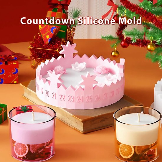 Adventskalender, siliconenvormen gietvormen Kerstmis Adventskrans, gietvorm Adventskrans, kaarsvorm gipsvormen voor DIY kaarsen Adventskalender — afbeelding 2