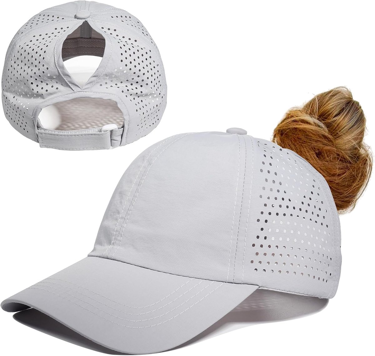 Damespet, verticale paardenstaart, verstelbaar, licht, ademend, geperforeerd, zomer, baseballcap voor hardlopen, golfen en meer