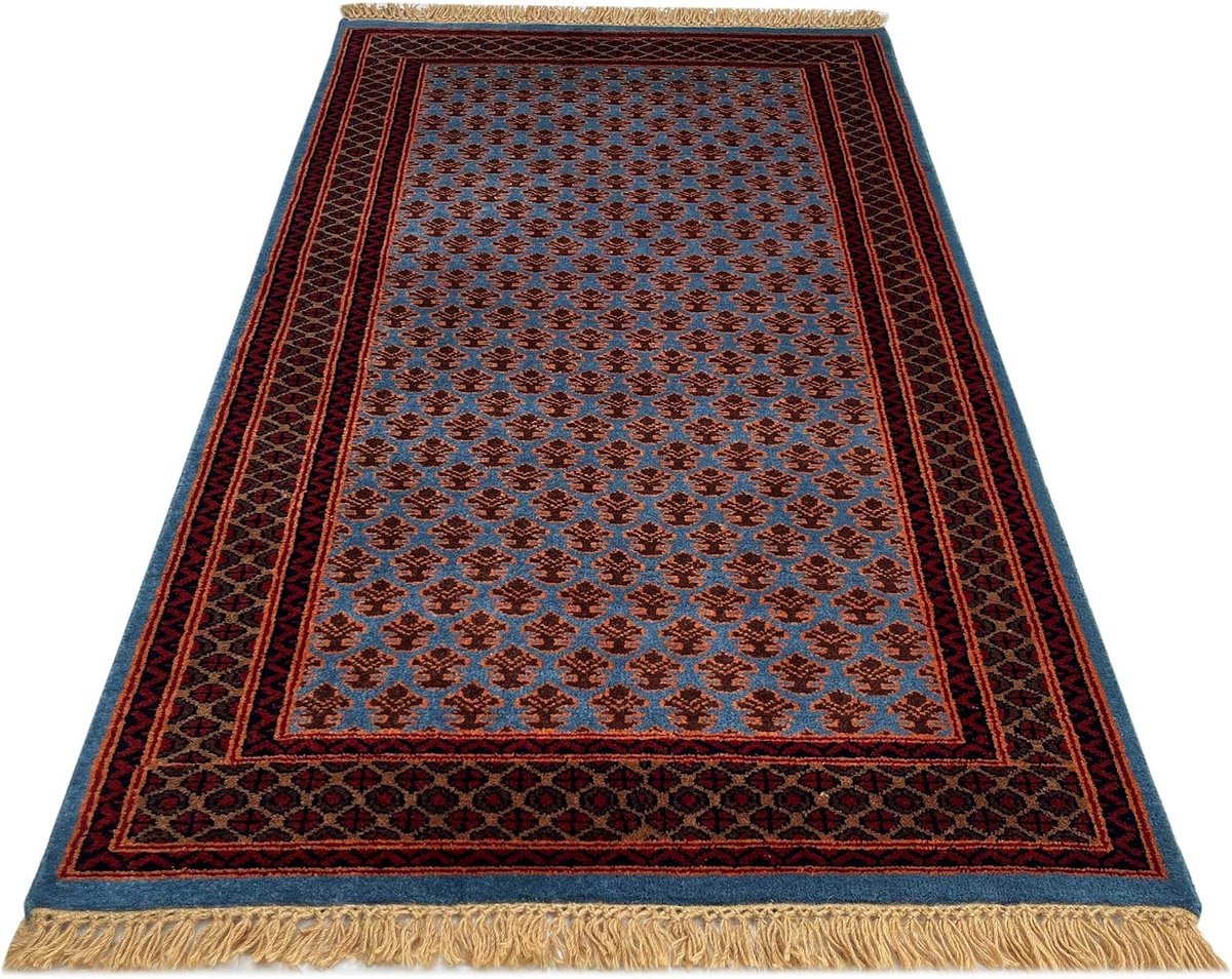 Handgeknoopt Wollen Tapijt, Traditionele Lichi, Blauwgrijs, 3x5 ft (90x150cm)