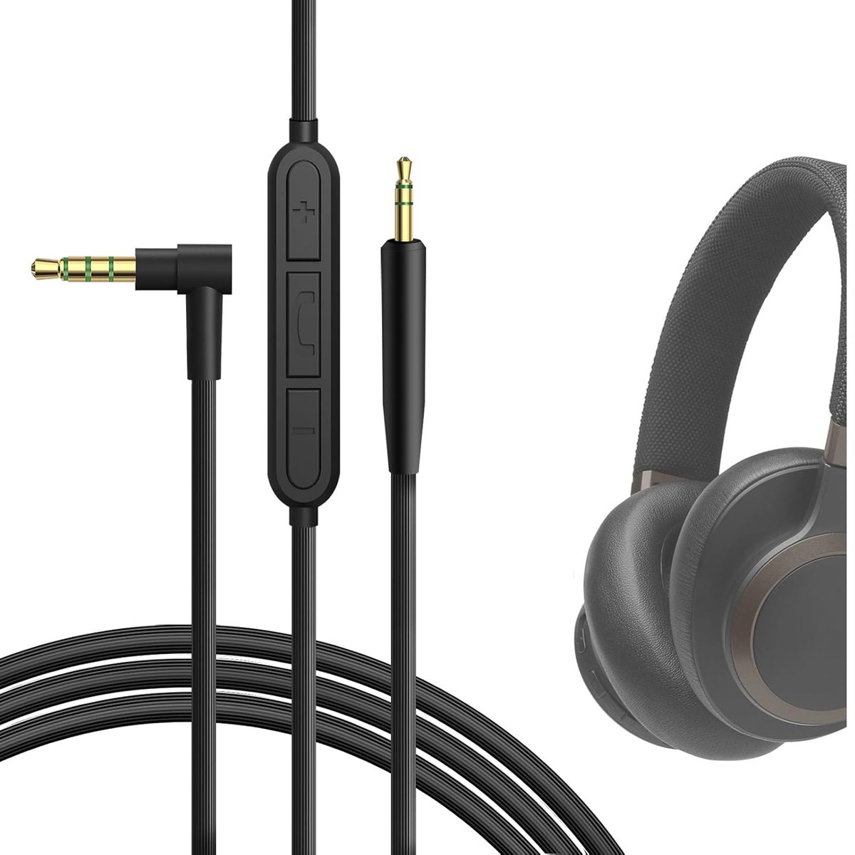 Audiokabel met microfoon en mute-bediening, compatibel met JBL Tune 770NC/760NC/720BT, Live 660NC/650BTNC/500BT/460NC, Tour One M2, 3,5 mm naar 2,5 mm vervangende stereo-kabel (1,2 m)