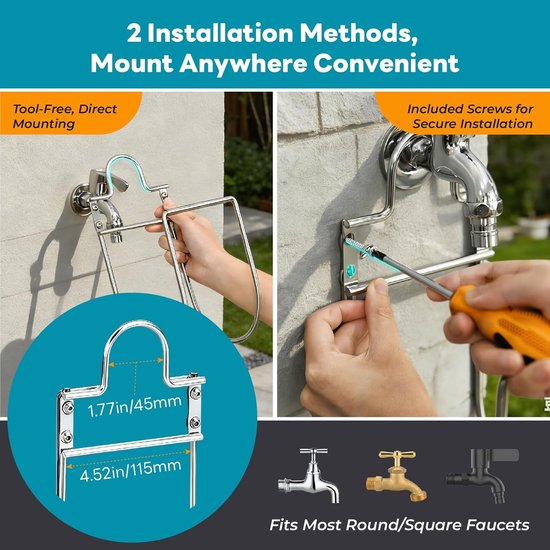 Slanghouder voor aan de muur, robuuste 304 roestvrijstalen slanghouder - Tuinslanghouder met wandmontage en ophanging, verwarring en draaien, voor tuin, binnenplaats, garage, gazon — afbeelding 4
