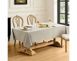 Tafelkleed voor buiten, weerbestendig, 100 x 100 cm, wasdoek, afwasbaar met zoom, tafelkleden, pvc, tafelkleed voor keuken, café Tisc, woonkamer, bijzettafel, balkon, natuurlijk linnen, beige