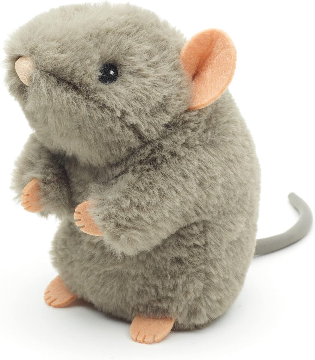 - Eco-Line - Grijze, staande muis - Van 100% gerecycled materiaal - 15 cm (hoogte) - Pluche muis - Knuffel