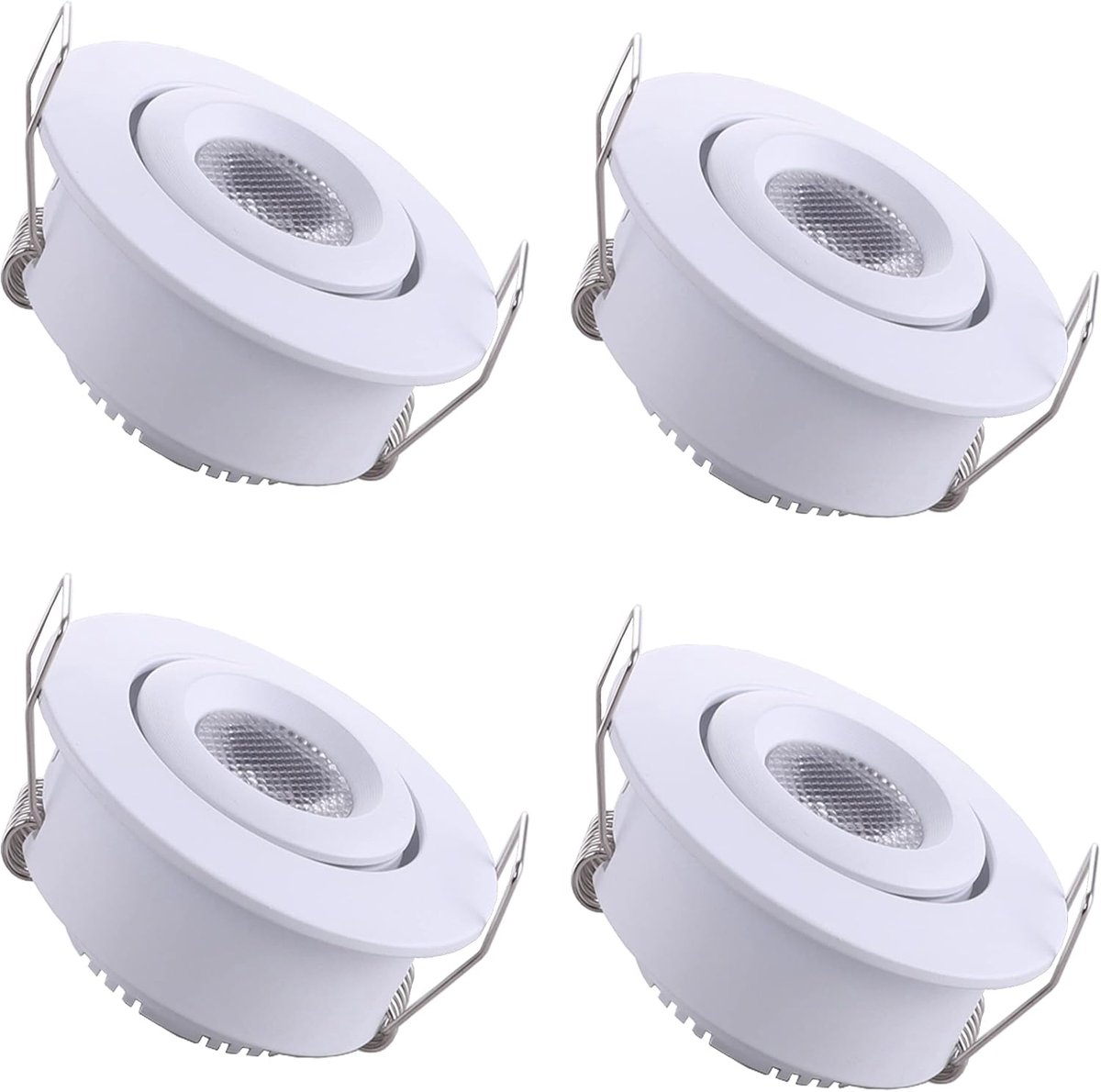 4 stuks Kleine Inbouwspots Mini Spot Ronde Set Plafondspot Instelbare Lichthoek met Transformator (Wit, 3 Watt)