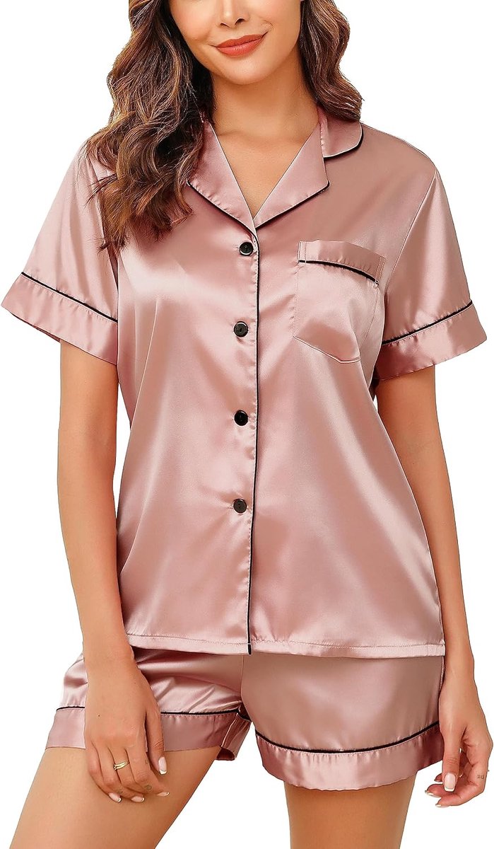 Pyjama's voor Dames Modaal Pjs Sets Geplooid Zacht Loungeset Korte Mouw Shirt en Korte Broek voor Lounge Slaapkleding