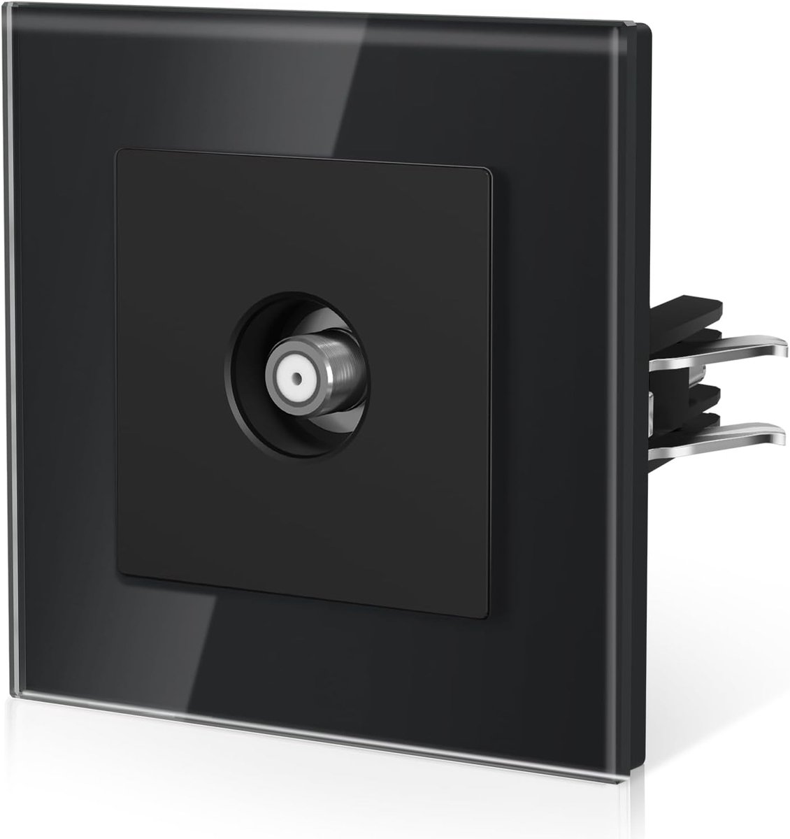 Satelliet stopcontact van glas, inbouw wandcontactdoos met klauwen, nieuwe E-serie, 86 mm, zwart