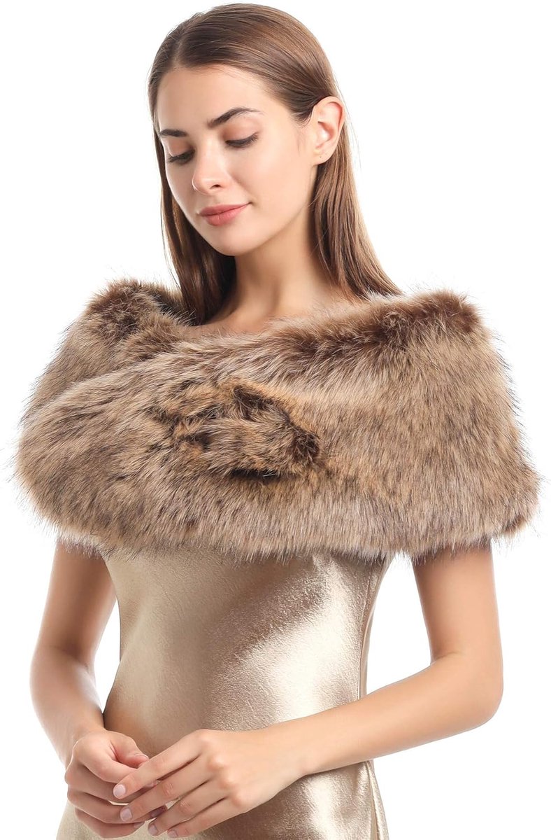 Young bontkraag voor dames, bontkraag, kunstbont, wintersjaal, warme vossenbontkraag, wegwerpverpakking