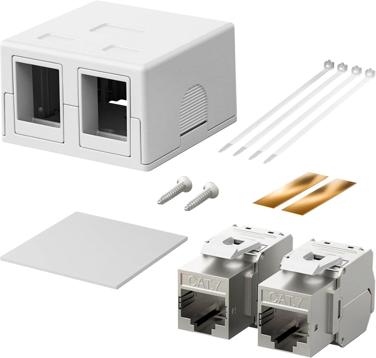 2-poorts aansluitdoos met RJ45-module, opbouw netwerkdoos | STP afgeschermd, Keystone module CAT 7, LAN-doos, 10 Gbit/s 600 MHz