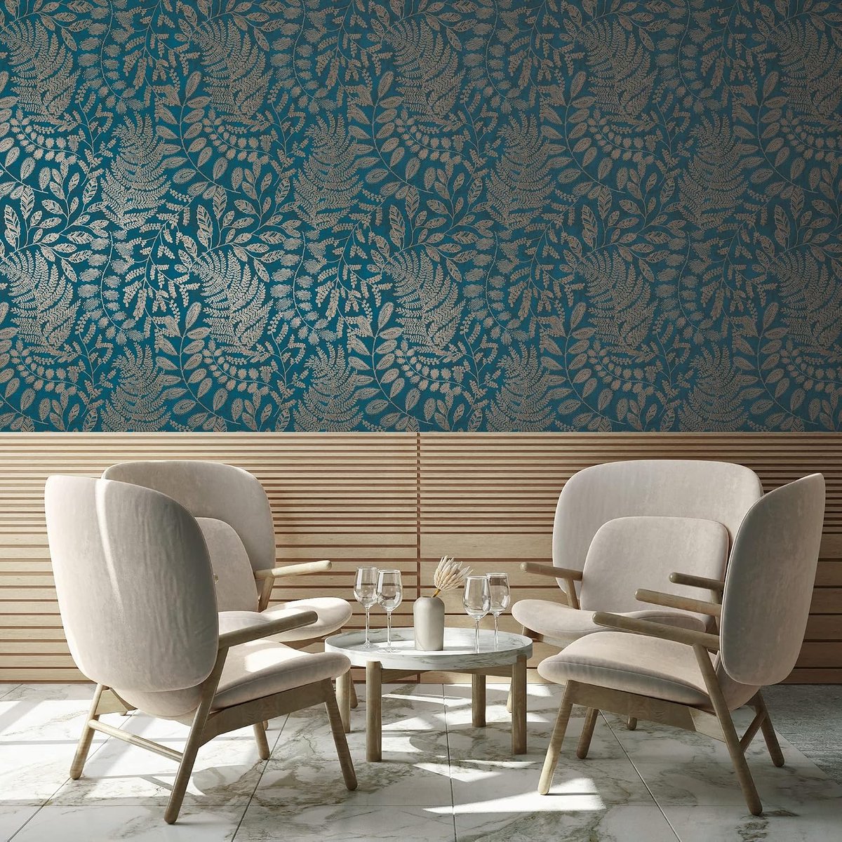 Behang blauw goud A.S. Création THE BOS 388304 vliesbehang behang Floral 10,05 m x 0,53 m Made in Germany