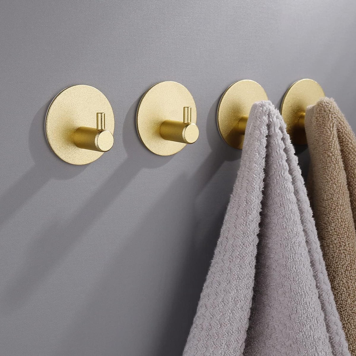 3M Zelfklevende haken - 4 stuks goud roestvrij staal super kleverig geen boor geen schroef niet-schade haken voor muren, bakstenen muur, deur, keuken, badkamer
