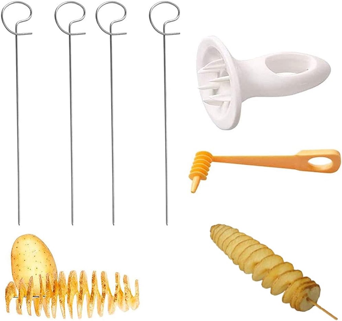 Aardappelspiraalsnijder - handmatige roestvrijstalen aardappelversnipperaar, snijmachine voor tornadochips, familiefeest