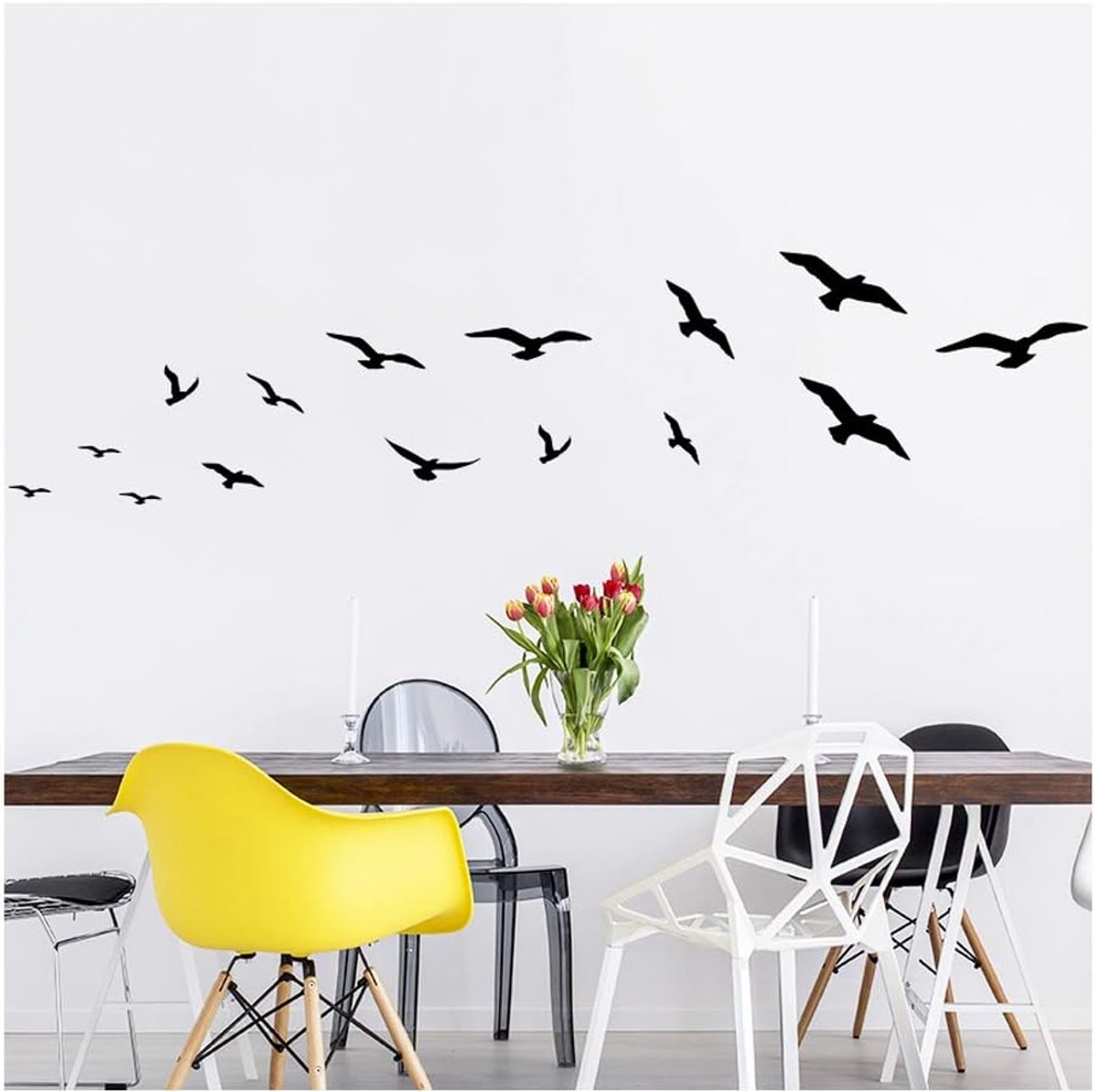 muursticker Möwen 2-30 x 55 cm zwart