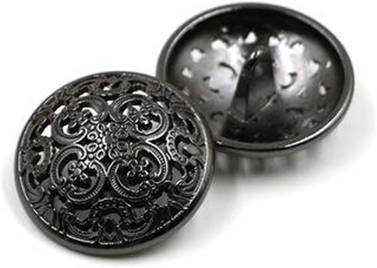 Knopen, retro holle naaiknopen, ronde metalen knopen, set voor mannen en vrouwen, blazer, mantel, uniform, overhemd, pak en jas (zwart, 20 mm)