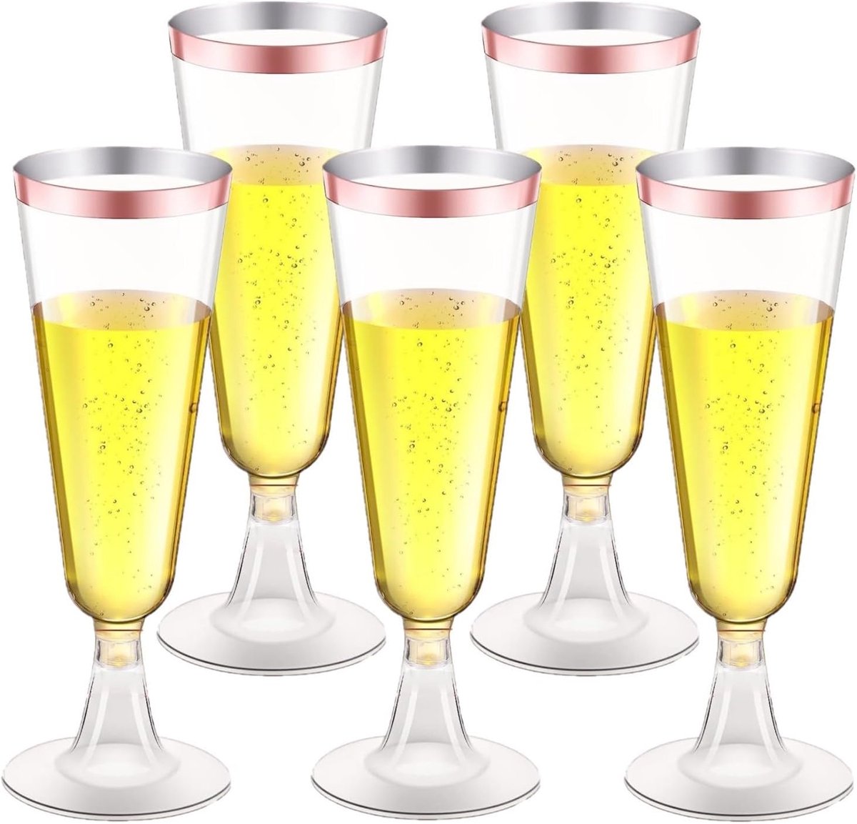 50 stuks roségoudkleurige champagnefluiten, 150 ml herbruikbare plastic champagneglazen met stengel voor feest, wijnbekers voor tuin, bruiloft, jubileum, douchefeesten (5,5 x 16,5 cm)