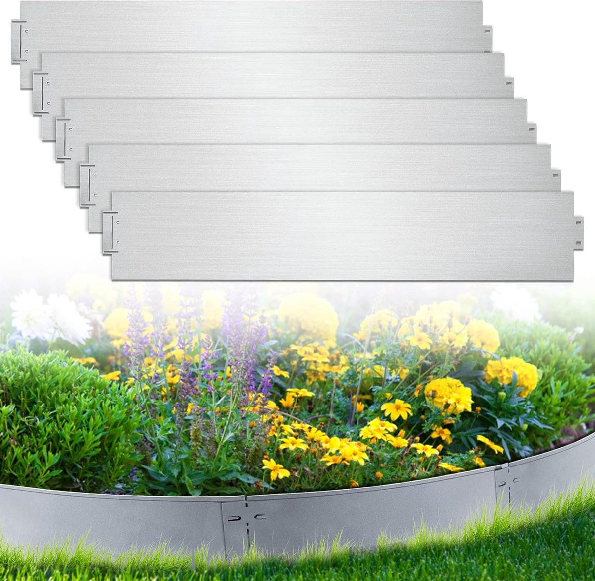 Metalen bedomranding, 10 m x 15 cm (l x h), verzinkte maaikant, verschillende lengtes verkrijgbaar, perkomranding, 5 m, 10 m, 15 m, 20 m, 25 m, 30 m, 35 m, 40 m, 45 m, 50 m