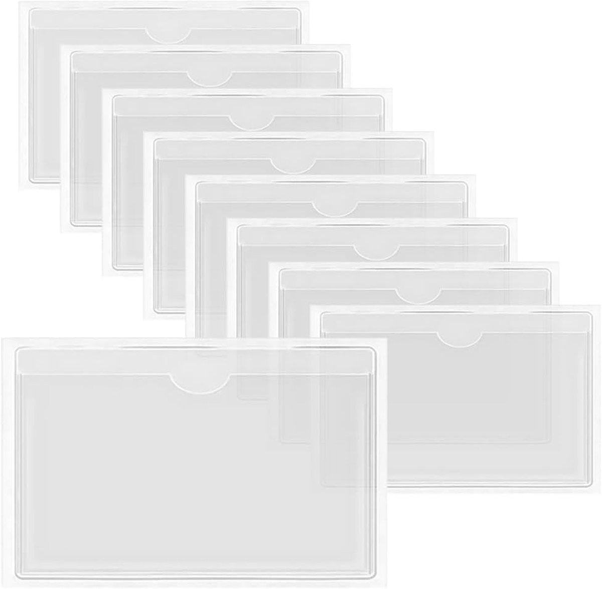 9 Stuks Transparante Etikettenhouder, voor school, kantoor en thuis | PVC, 22×15,5cm, transparant,met zelfklevende,opening aan de bovenkant,voor het opbergen van papier, indexkaartjes,foto's enz.