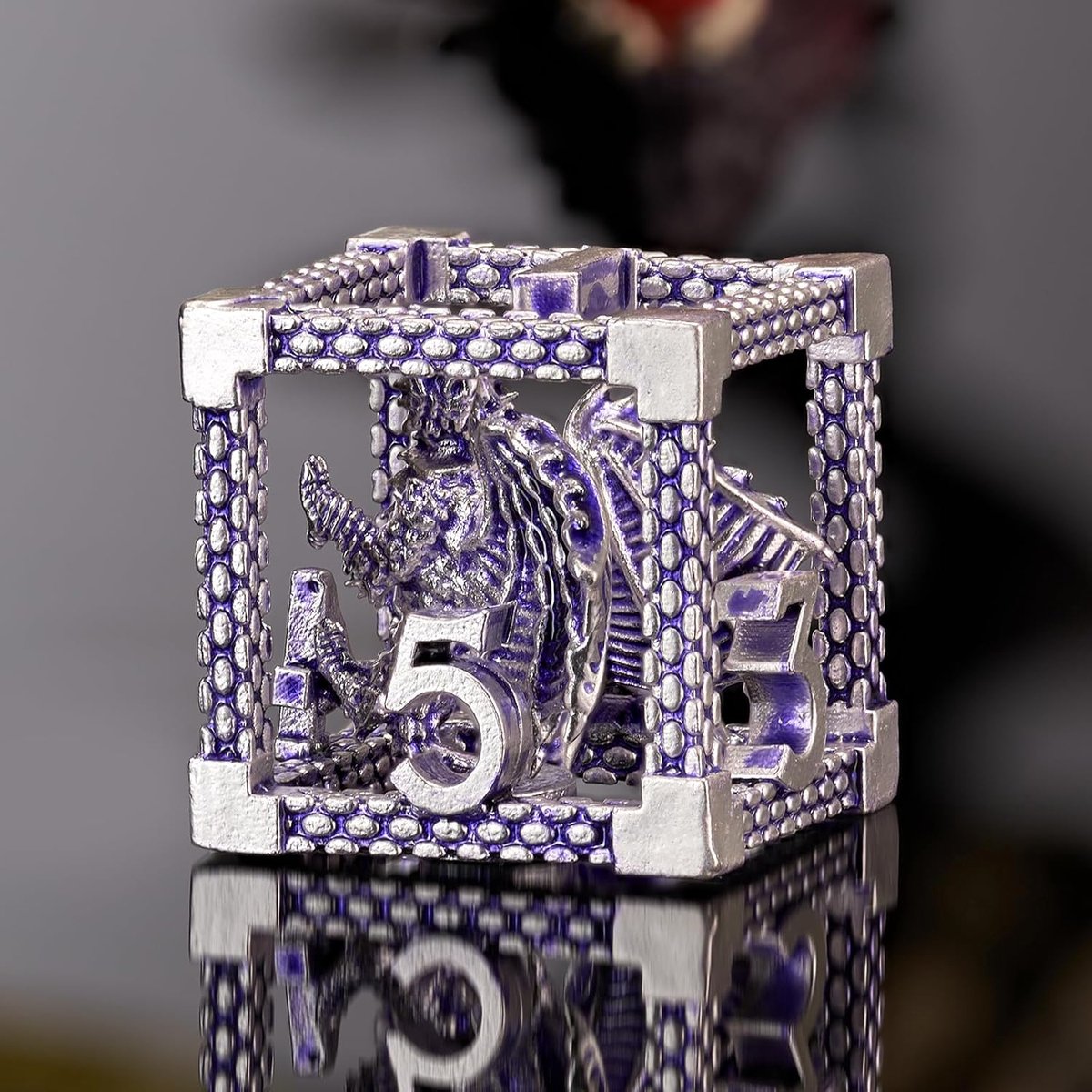 Würfel, HNCCESG polyedrisches Würfelset aus Metall, violett-weißer Drache, für Rollenspiele, MTG, Tischspiele, Brettspiele (lila, weißer Drache)