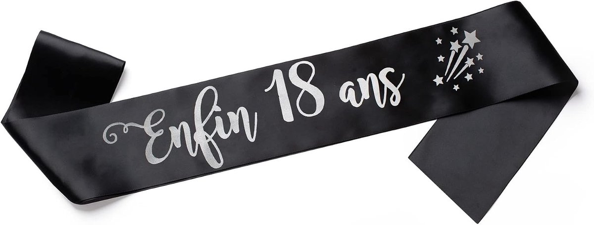 "Eindelijk 18 jaar" om cadeau te geven of te dragen voor de 18e verjaardag – sjaal wit en goud of zwart en zilver