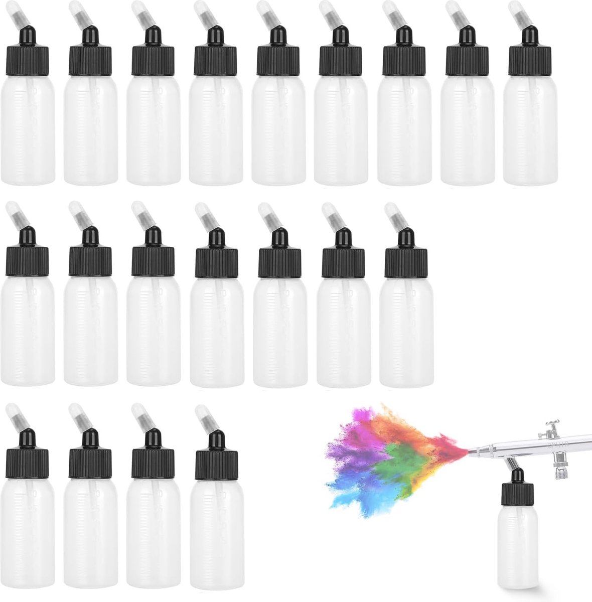 20 stuks airbrush flessen kit 30 ml PP transparante airbrush blik | Airbrush Sifon Feed Jar voor airbrush dubbelwerkende sifon spuitpistolen